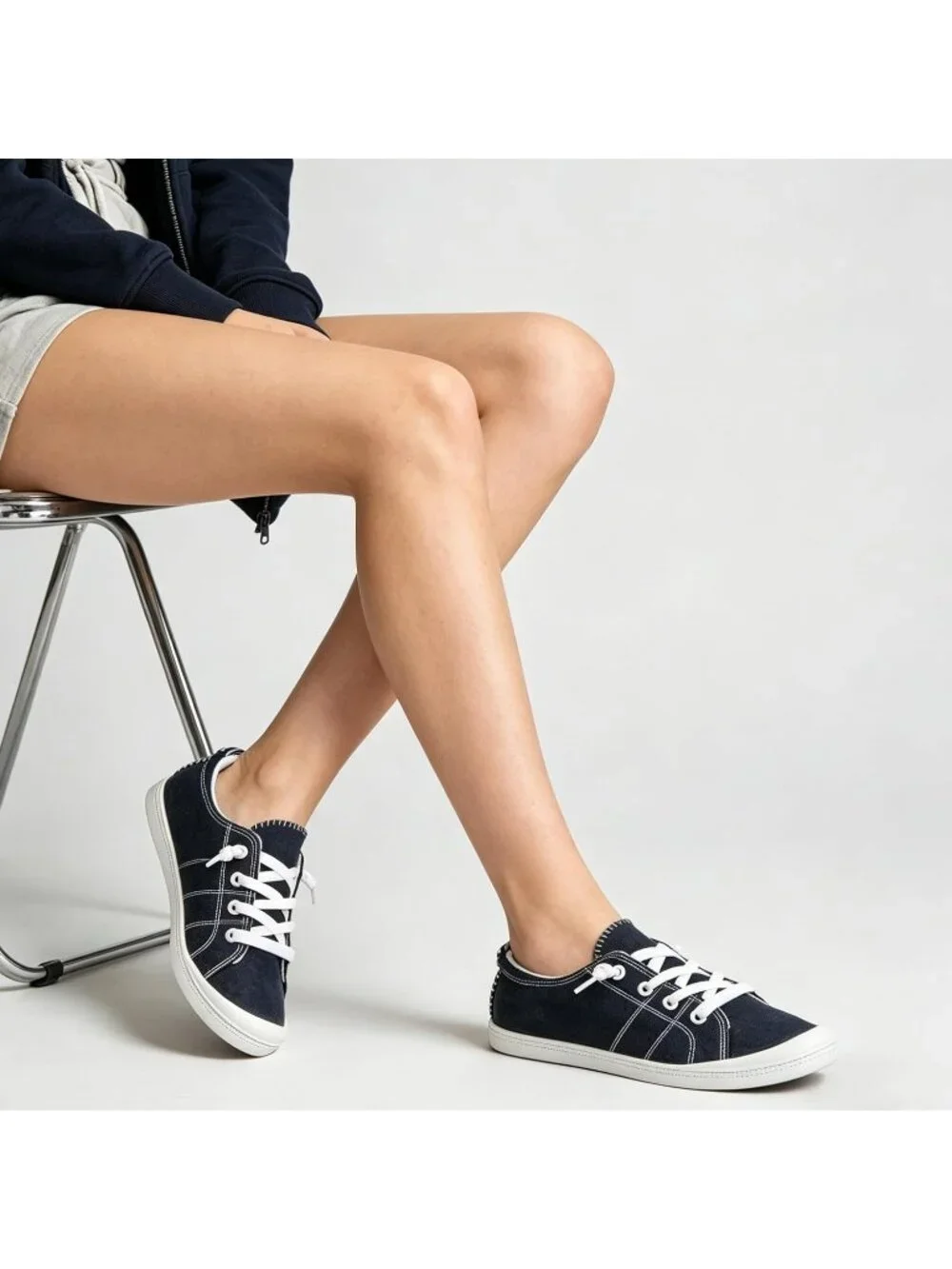 Womens Blue Canvas Slipon Canvas Sneaker Low Top Walking Shoes Fashion Sneakers